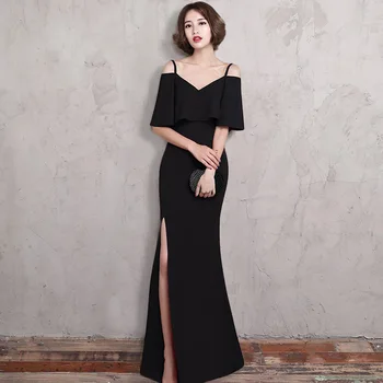 

2019 Black Spaghetti Strap Mermaid Long Evening Dresses Sexy V-neck prom gowns Formal Party dress vestido de festa Elegant