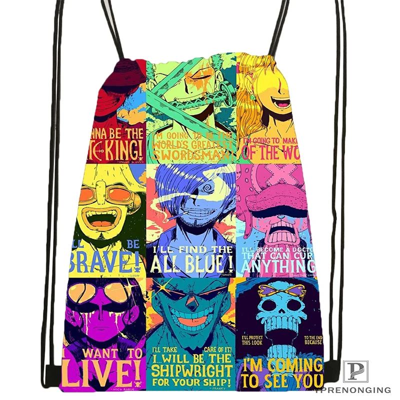 Custom One Piece 01 Drawstring Backpack Bag for Man Woman Cute Daypack Kids Satchel Black Back
