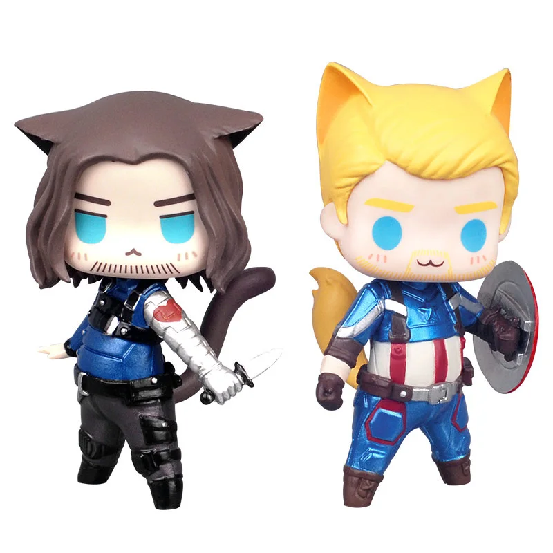 

Avengers Captain America Cos Cat Mini 2.0 Action Figure 1/10 scale painted figure Cute Winter Soldier Bucky PVC figure Toys