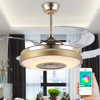 

LED Music Invisible Ceiling Fan Light Restaurant Bedroom LED Modern Minimalist Living Room Ceiling Fan Light