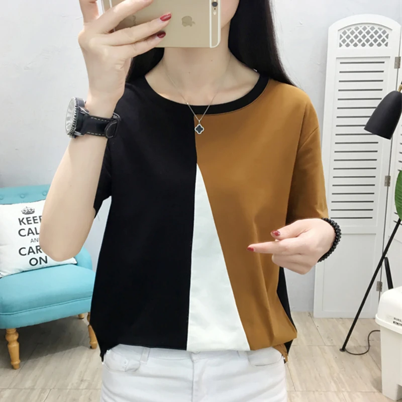 

Summer Casual Cotton T Shirt Women Tshirt Patchwork T-shirt Women Tops Plus Size XXXL Shirt Femme Camisetas Mujer Verano