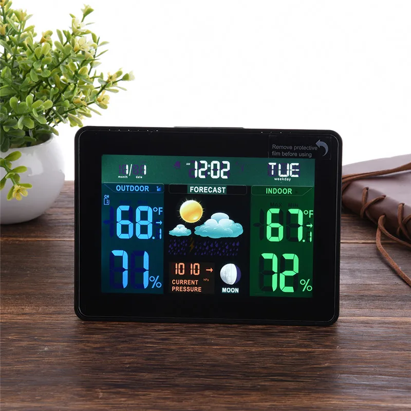 

EU US Plug Wireless Color Weather Station In/Outdoor Forecast Temperature Humidity Alarm And Snooze Thermometer Hygrometer