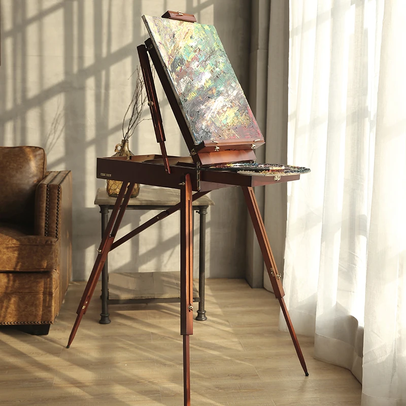 Portable Painting Easel Classic Wooden Oil Painting Palette Box with a