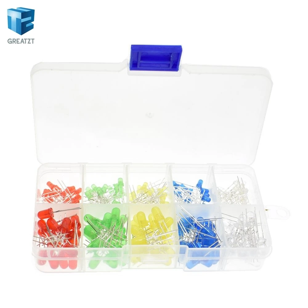 

200PC/Lot 3MM 5MM Led Kit With Box Mixed Color Red Green Yellow Blue White Light Emitting Diode Assortment 20PCS Each New
