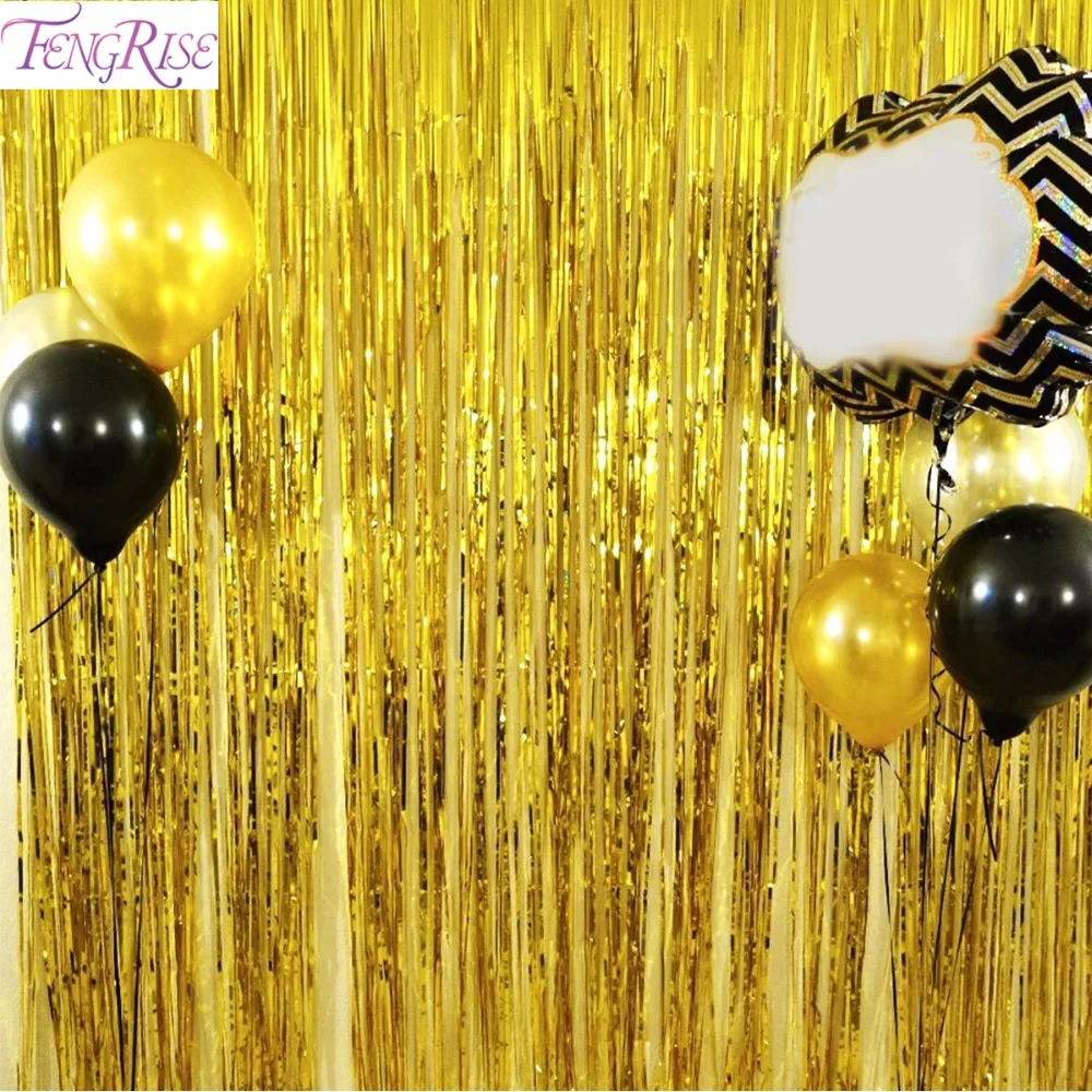 

FENGRISE 1x2M 1X3M Metalic Foil Fringe Tinsel Curtain Tassel Wedding Decoration Gold Tassel Garland Birthday Party Backdrop