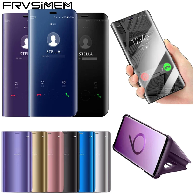 

View Smart Mirror Flip Leather Case for Samsung Galaxy A7 A6 A8 A9 J2 J4 J6 Plus 2018 J8 S8 S9 S7 S6 edge A3 A5 Holder Cover
