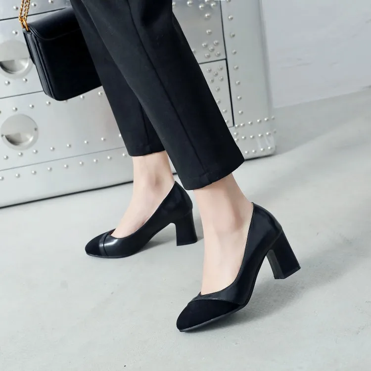 

Big Size 11 12 13 14 ladies high heels women shoes woman pumps Sweet round-headed shallow square-heeled overshoes