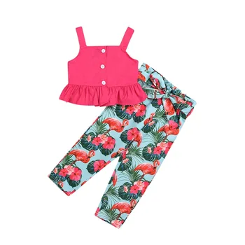 

2019 Summer New Arrival Baby Girls 2-6years old Red top + long pant cartoon printed 2pc clothes set 5sets/lot