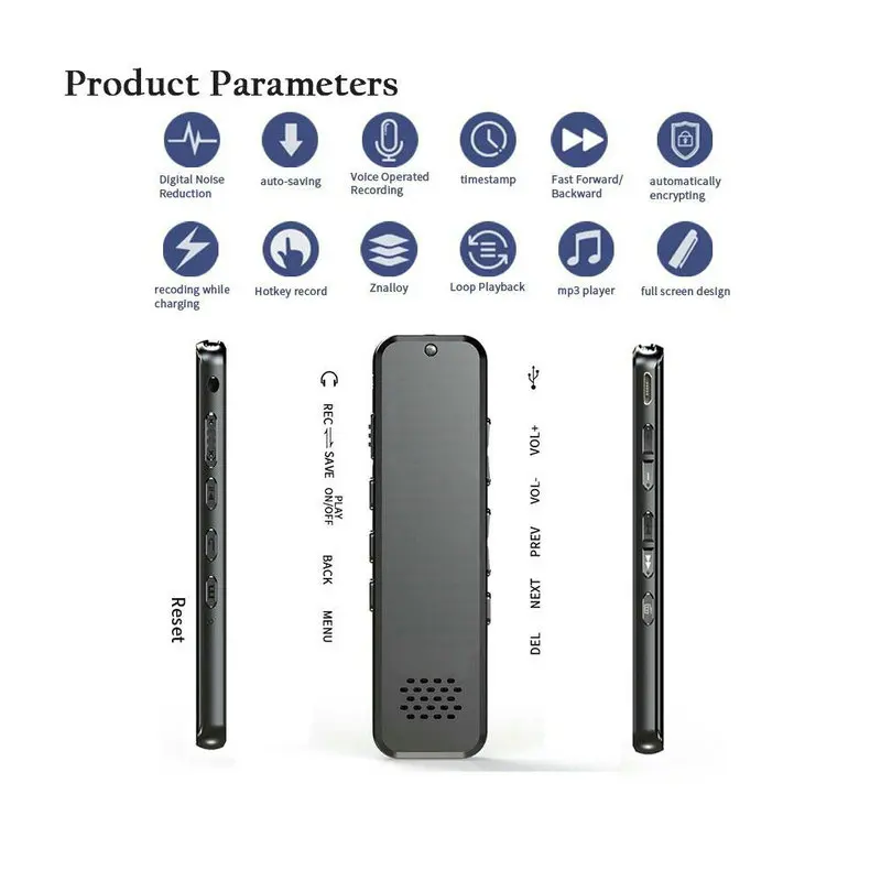 8G Цифровой диктофон с металлическим oled дисплеем 1536 кбит/с профессиональный аудио