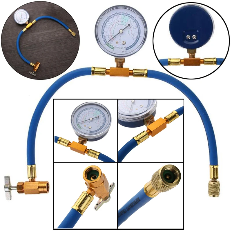 

R-134a Recharge A/C Conditioning Refrigerant Measuring Gauge Hose With Can Tap