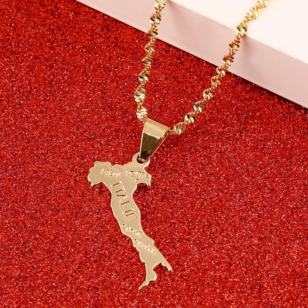

Italie Italy Necklace Pendant Chains for Women Men Gold Color Jewelry Italian Map Italy