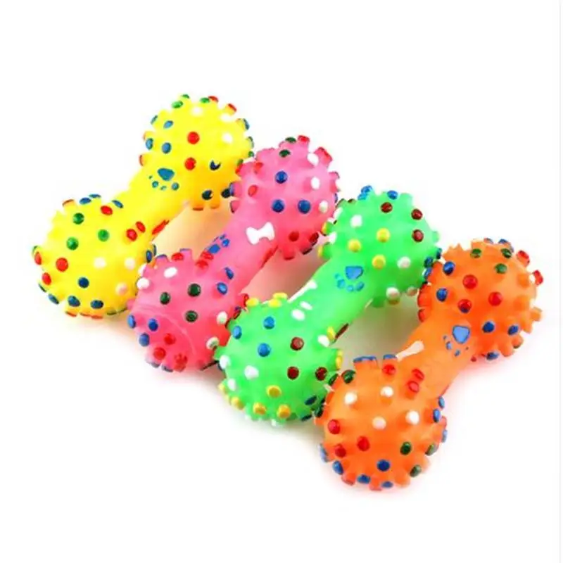 New 1Pcs Dog Toys Colorful Dotted Dumbbell Shaped Dog Toys Squeeze