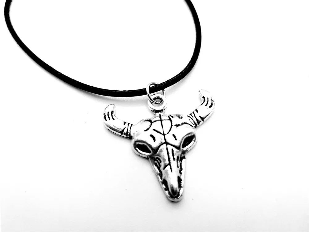 Viking Animal OX Bull Cattle Necklace Charm Pendant Skeleton Skull Head Helm Leather Rope Necklace for Men Male