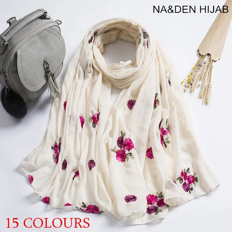 Embroidered linen flowers cotton linen embroidered scarf air