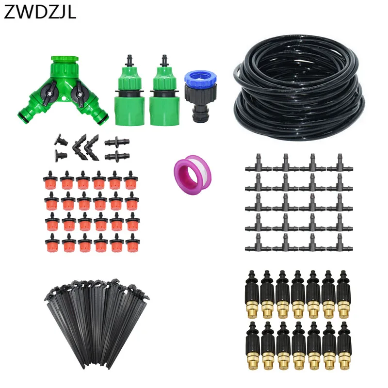 

Automatic irrigation system DIY watering kit 2-way Drip irrigation system brass misting nozzle greenhouse garden watering 1 set