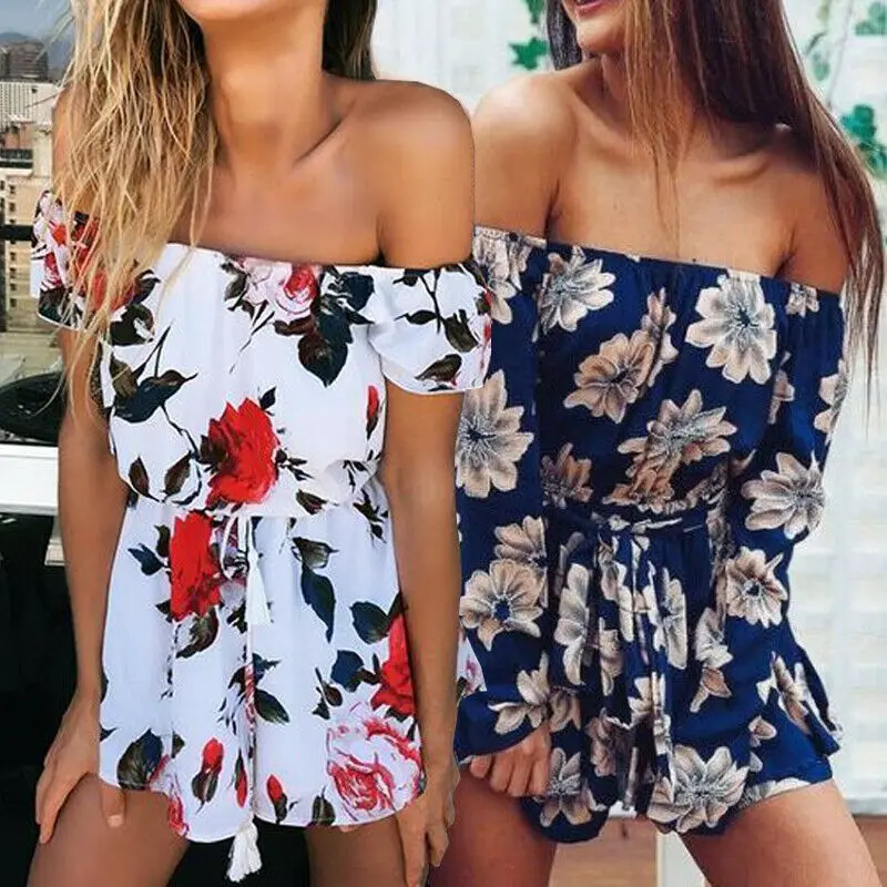 2019 Новый Для женщин женская одежда для клуба Off-костюм с открытыми плечами Летний Пляжный комбинезон облегающий костюм для вечеринки