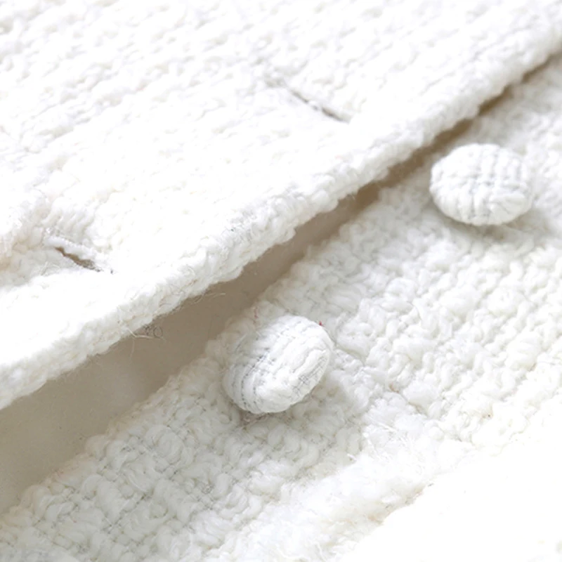 low cost White wool tweed jacket in the long section of autumn and winter Women's Coat new seven-point sleev