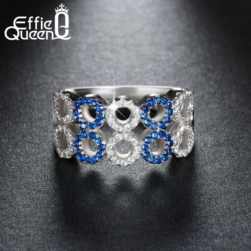 Effie Queen романтическое женское кольцо с микро синим фианитом подарок на день