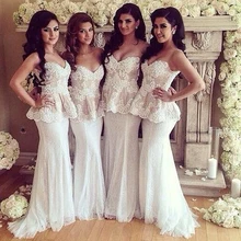 Elegant Robes Demoiselles White Bridesmaid Dress Tulle Long Lace Bridesmaid Gowns Celebrity Wedding Party Bride Maid Dress 2017