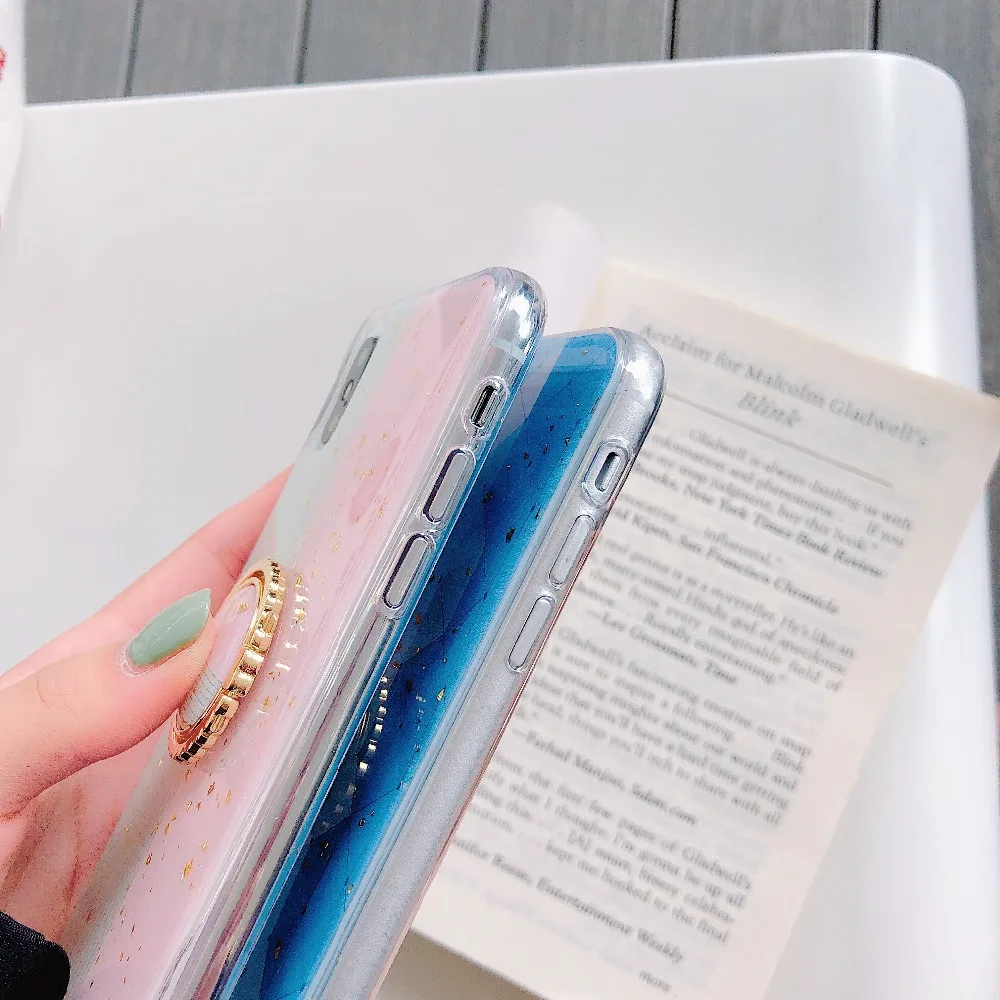 Case For iPhone Xr X Xs Max Cover Fresh Bling Blue Diamond Finger Stand Girly Soft TPU Cases (4)