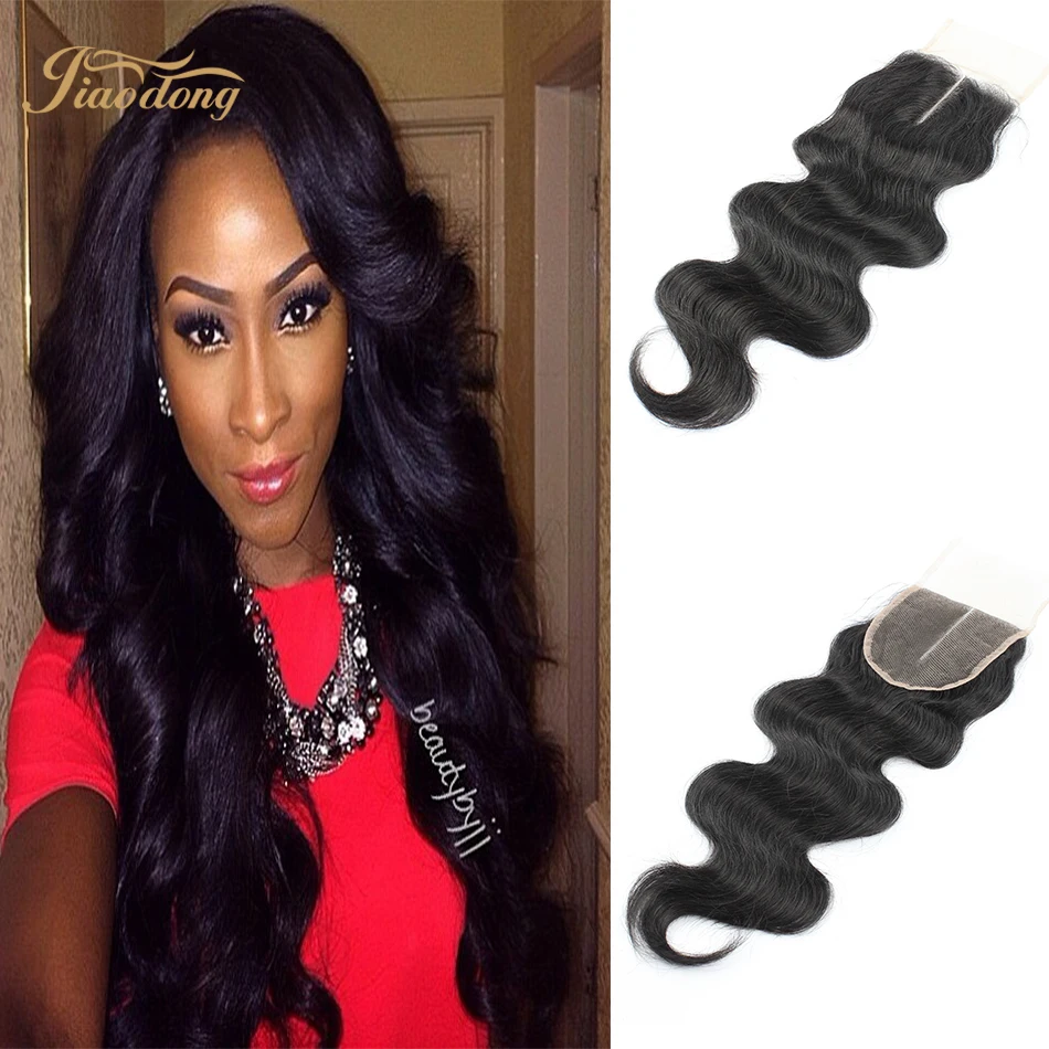 

Brazilian virgin hair Lace Closure #1B brazillian body wave closure4*4'' 4-20 free/middle/3 Part Virgin Human Hair Closure