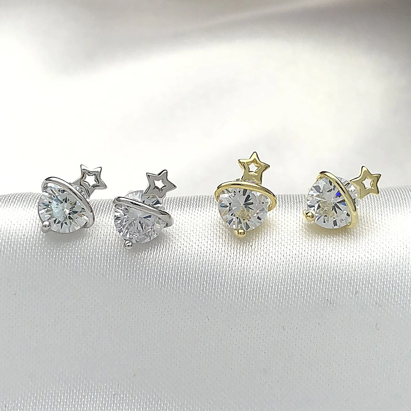 mini star planet cubic zircon earrings 100% 925 Sterling silver Jewelry fashion Hypoallergenic Stud earrings for women gift