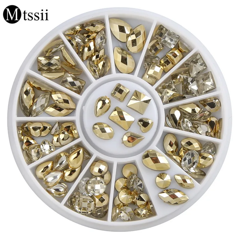

Mtssii Double-sided 3D Nail Rhinestone Gold Clear Manicure Flatback Marquise Heart Water Drop Nail Art Decoration in Wheel