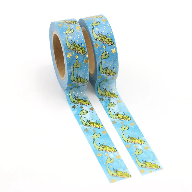 2 Pcs Cute Mermaid Golden Foil Washi Tapes Japanese Paper 1.5cm*10m Scrapbooking Masking Tape