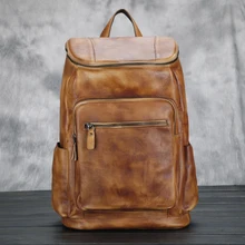 Для Мужчин's Для женщин унисекс модные из натуральной яловой кожи рюкзак плечи мешок Bookbags портфель коричневый школьных учебников сумки 034