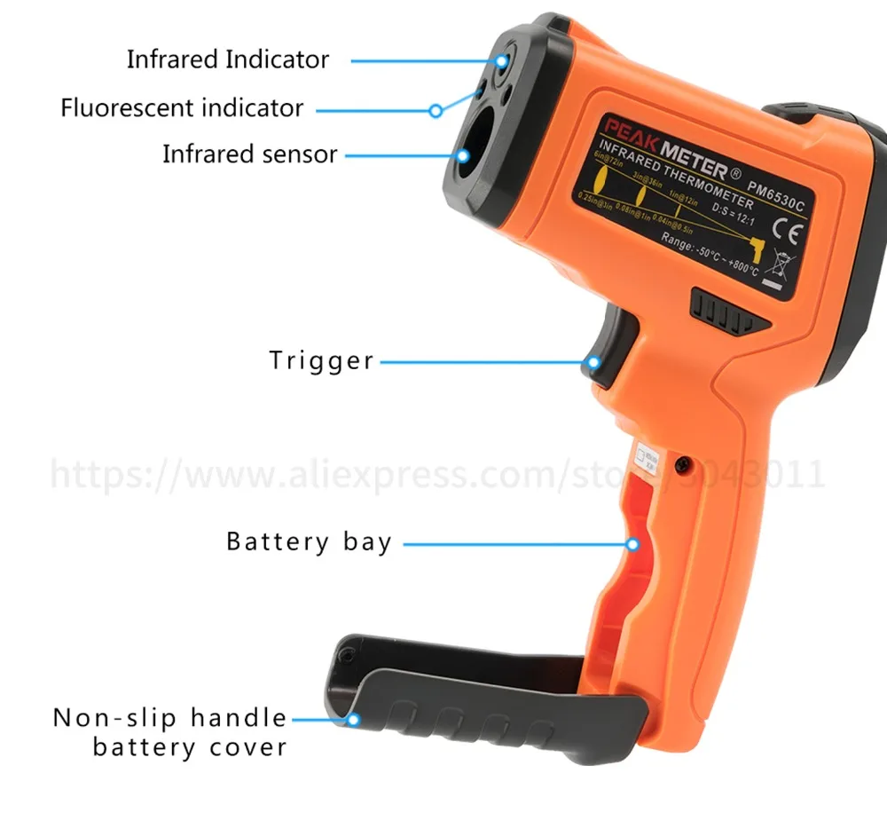 50~ 800 градусов Бесконтактный инфракрасный термометр лазерный ЖК-цифровой ИК термометр измеритель температуры пистолет температурные приборы