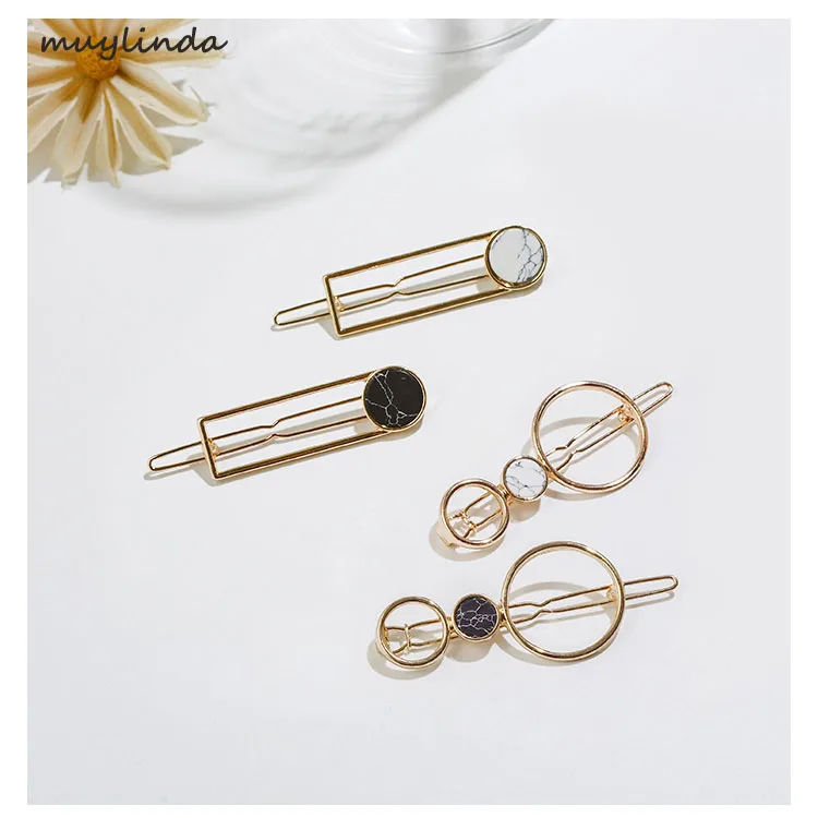 Simple Geometry Stoned Hair Clip Metal Hairpins Fashion Branded Design