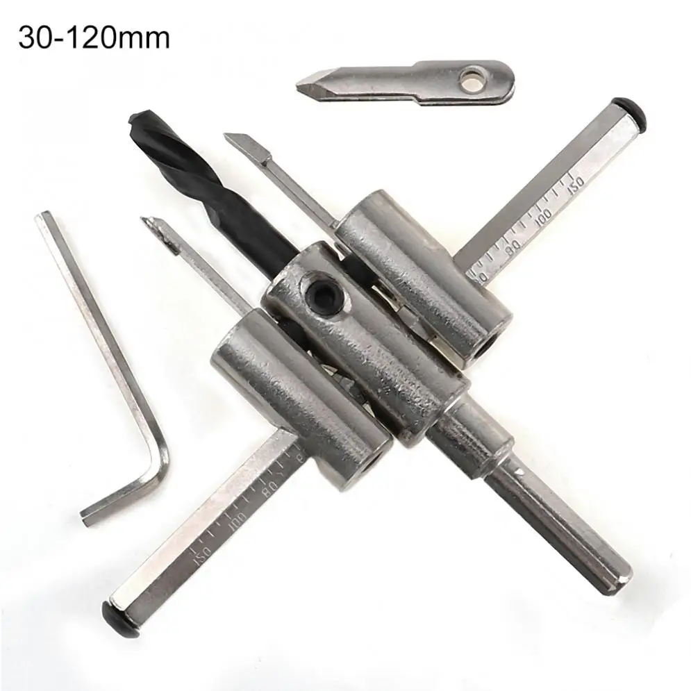 

New 30mm-120mm Alloy Adjustable Circle Hole Cutter Set with Wood Metal Hole Saw Drill Bit Tools for Woodworking