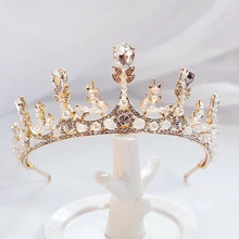 Crystal 24K Golden Bride Crown Headband Ornament Birthday Party Wedding Prom Decorations Girl Quinceanera Headdress Hot XL056