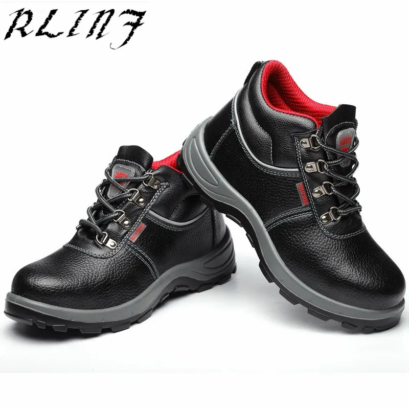 RLINF кожаная стальная носочная крышка Анти-разбивание прокол защитная обувь дышащая антистатическая защитная Рабочая обувь