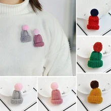 Mini Colorful Woolen Knitted Hairball Hat Brooch Pins For Women Men Sweater Shirt Jacket Collar Badge