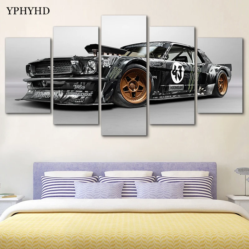 

YPHYHD Modern Home Decor 5 Piece Ford Mustang Rtr Car Canvas Art Print Poster Picture Frames Modular Paintings on the Wall Art
