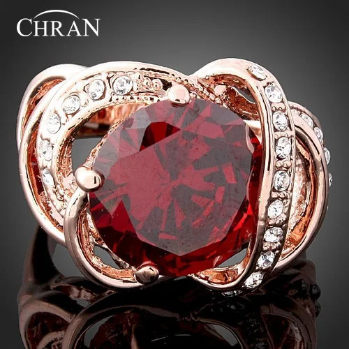 

Chran New Big Red Crystal Rings For Women Fashion Wholesale Gold Color New Garnet Jewelry Russia Big Full Size Best Gits