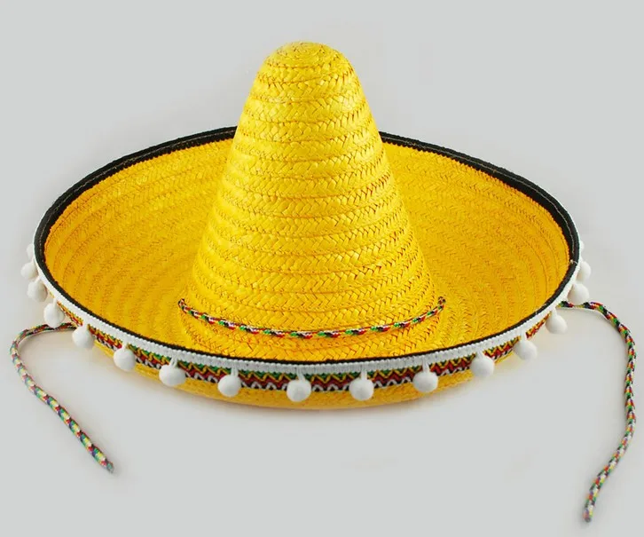60 см взрослых Мехико шапка Рождественская таможня шапка Гавайи средняя шапка с помпоном плетеная солома шапка с помпоном декоративная шапка представление B-2922 - Цвет: Золотой