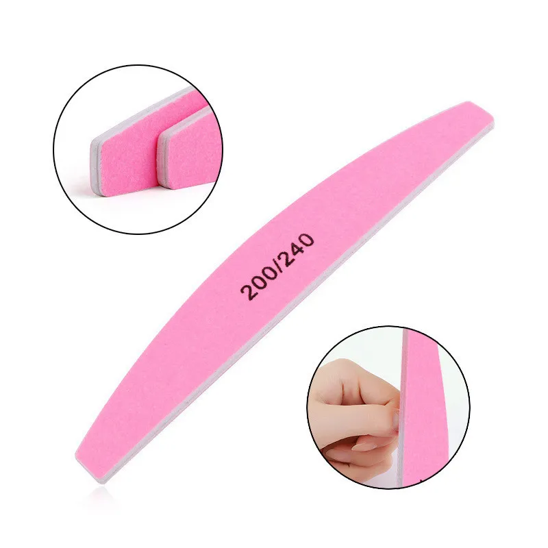 

5Pcs Pink Half Round 200 240 Grits Nail File Manicure Pedicure Files Double Side Sanding Nail Polishing File Buffer