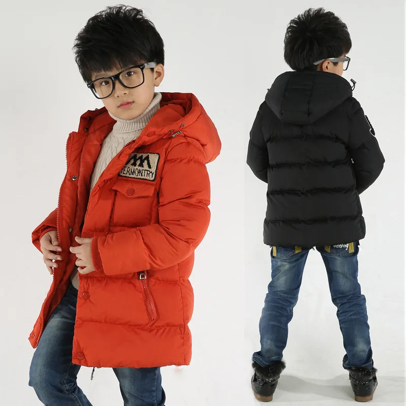Для мальчиков-подростков зимнее хлопковое пальто с капюшоном и пиджаки куртка От 4 до 13 лет детский зеленый оранжевый черный