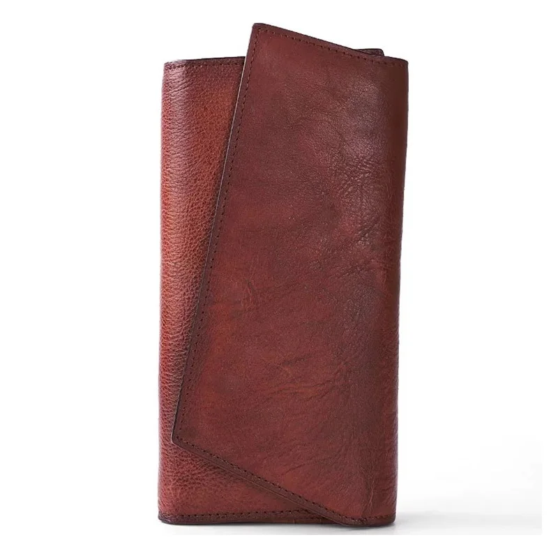 

Vintage Handmade Natural Cow Leather Women's Large Burgundy Wallet Card Case Retro Long Wallet Phone Holder Ladies Clutch Purse