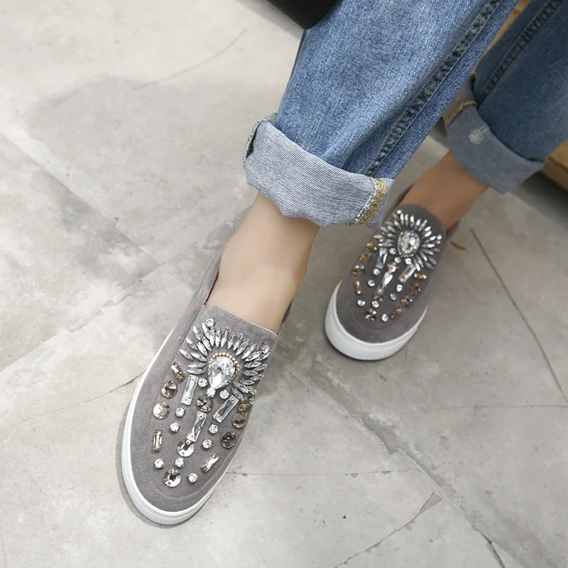2017big со стразами Женская обувь высокого качества замша женские эспадрильи известные бренды Кристалл лоферы с резиновой подошвой y74