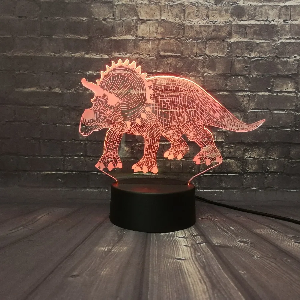 Акриловый СВЕТОДИОДНЫЙ 3D животное Лава динозавр юркского периода парк Triceratops ночник USB 7 цветов батарея мощность Спальня Настроение блеск ребенок подарок