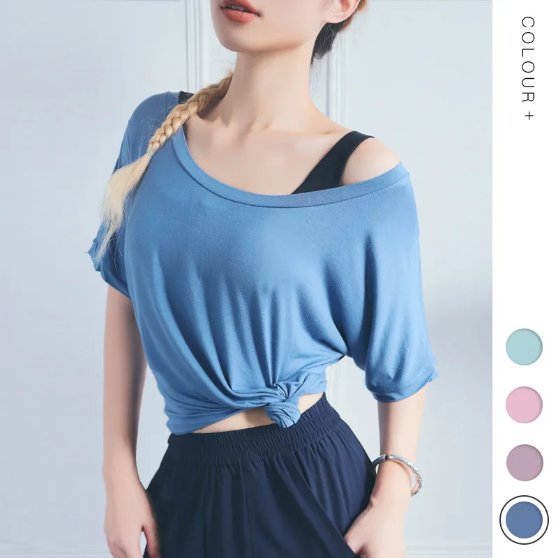 

Women's Sports Yoga Shirt loose Tops Breathable Quick Dry Off Shoulder Short Sleeve Gym Sportswear Vansydical