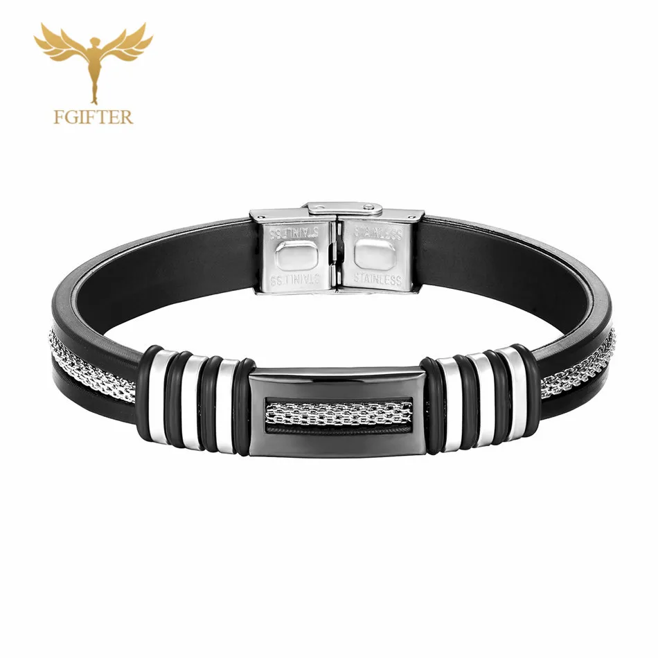 

High Quality Stainless Steel Silicone Bracelet for Men Women High polished Stainless Steel Accessory Clasp Bracelets