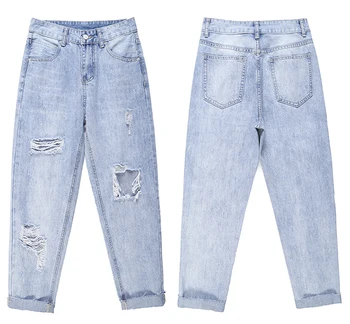 

Vintage ladies Girl jeans for women mom mid waisted jeans blue casual pencil trousers korean streetwear denim pants