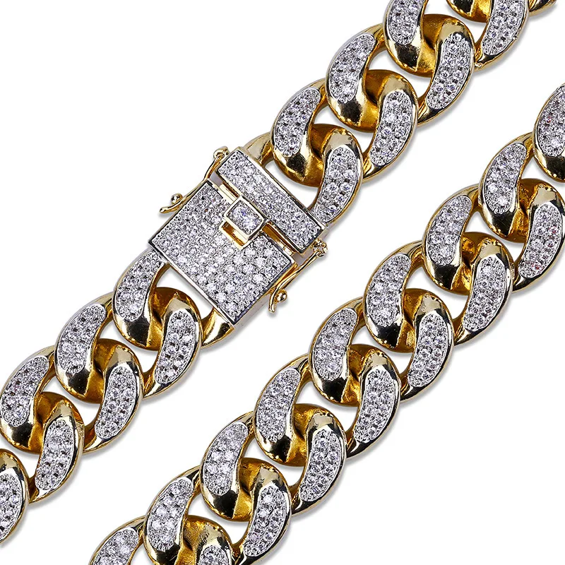 18mm width 18inch 22inch Real Iced out Bling bling Copper Cuban Chain Hip Hop micro pave Chain