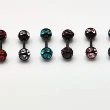 Новинка 2013 года; ; 5 мм Черный Titanium стали гантели серьги двойной 5 каменный шар модные панк серьги-гвоздики ASOS