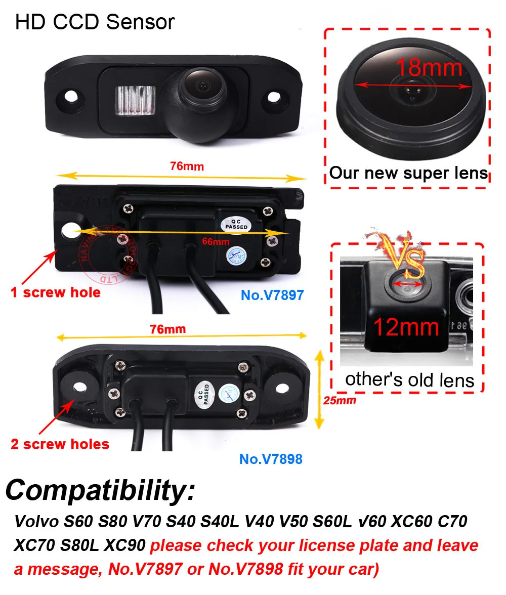 HD CCD 1280*720 пикселей 18 мм объектив парковочная камера заднего вида автомобиля камера для Volvo S40L V40 V50 S60 S60L V60 XC60 V70 XC70 S80 S80L XC90