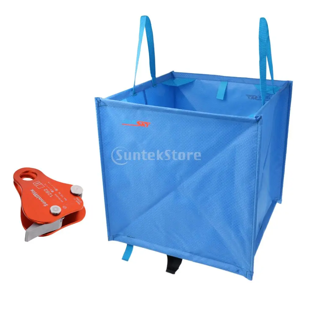 

Foldable Triangle Tree Climbing Arborist Throw Line Throw Weight Bag Storage Cube 40cm Blue with Aluminum Rope Grab Protecta